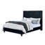Élégant lit de taille grand noir entièrement recouvert de tissu capitonné pour chambre à coucher