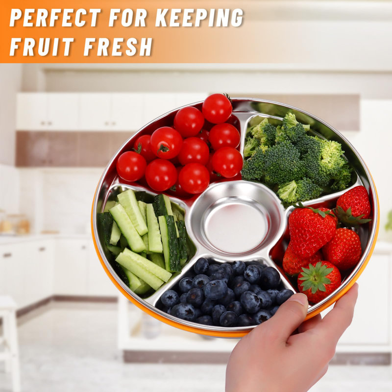 Veggie Tray with Lid and Dip - 2 Pack Divided Serving Tray with Lid