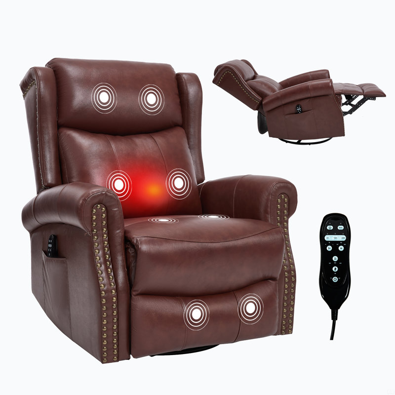 Fauteuil inclinable manuel à massage thermique avec chaise berçante et pivotante, Rouge