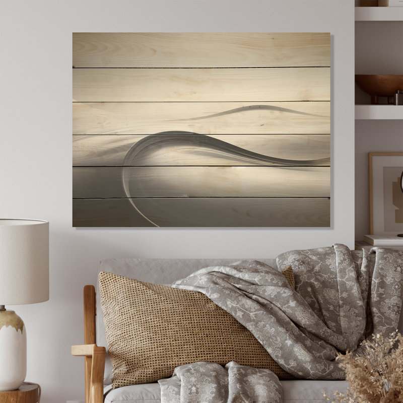 «Silver Speed Fractal Wave I», art mural abstrait sur bois de pin naturel, H 10 po x l 20 po