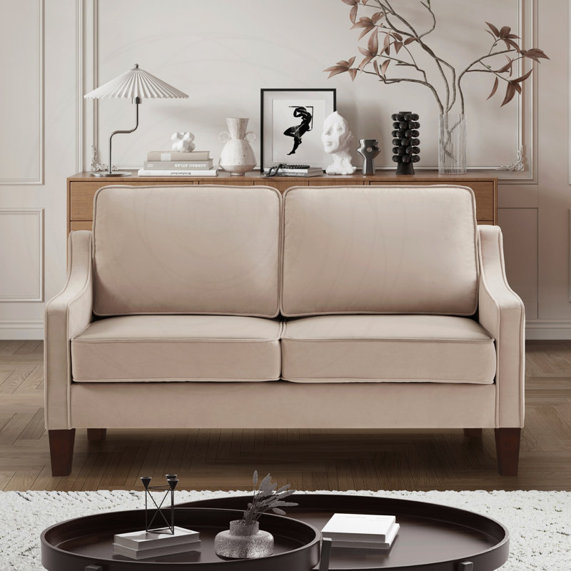 Causeuse 2 places avec coussin de siège à ressorts et housses de velours amovibles, Velours taupe
