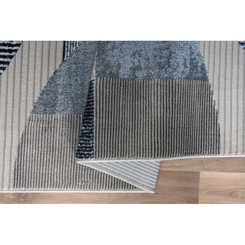  Tapis moderne 9 pi x 12 pi | Grand tapis géométrique pour la décoration intérieure | Bleu gris, Rectangle 9 pi x 12 pi