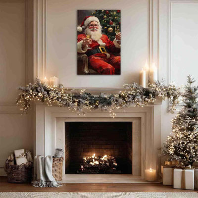 Christmas Canvas Wall Art Vintage Santa Claus Art Poster Rustic Christmas Wall Decor Santa Claus Champagne Picture Wall Decor Merry Xmas Winter Holiday Art Framed