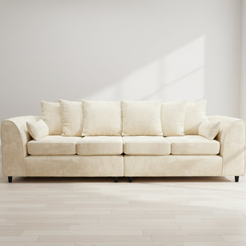 4 Seater Chenille Sofa, Cream