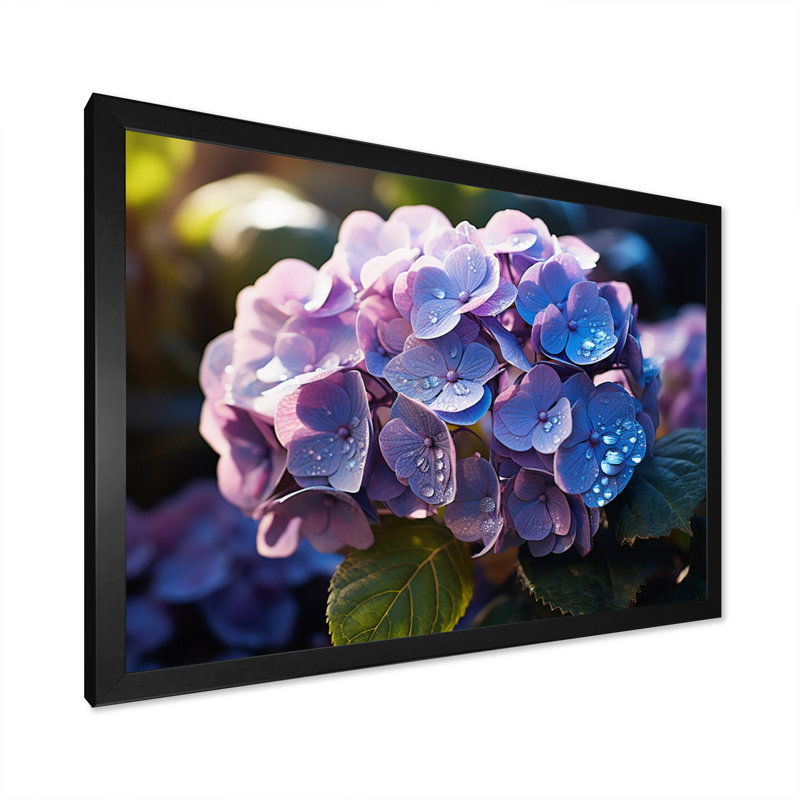 Blue Purple Hydrangea Field I - Floral Wall Art Living Room, H 34 po x l 44 po x P 1,5 po, Cadre photo noir