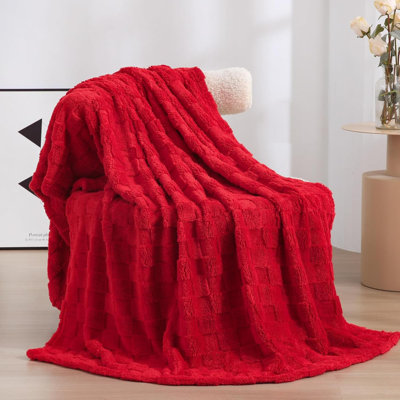 Throw For Couch Sofa Bed Super Soft Cozy Plush Microfiber Flannel With 3D Checkered Design  For Adults