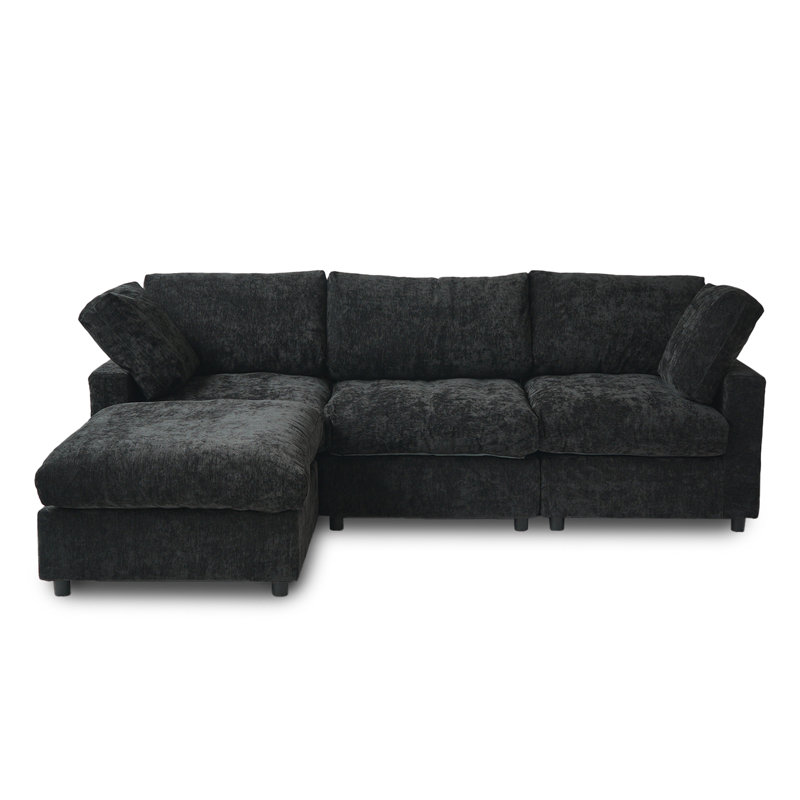 Kessi 4-Piece Slipcovered Sectional, Black Chenille