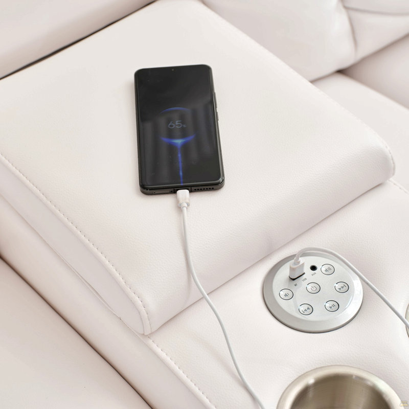 Canapé modulaire inclinable électrique blanc avec haut-parleur Bluetooth / bande à DEL / port USB de couleur blanche, Blanc