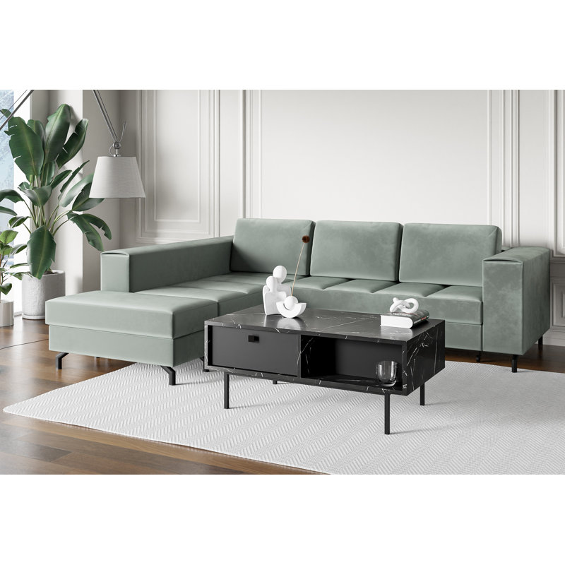 Coffee Table Ketan with Storage Space, Royal Marble Black