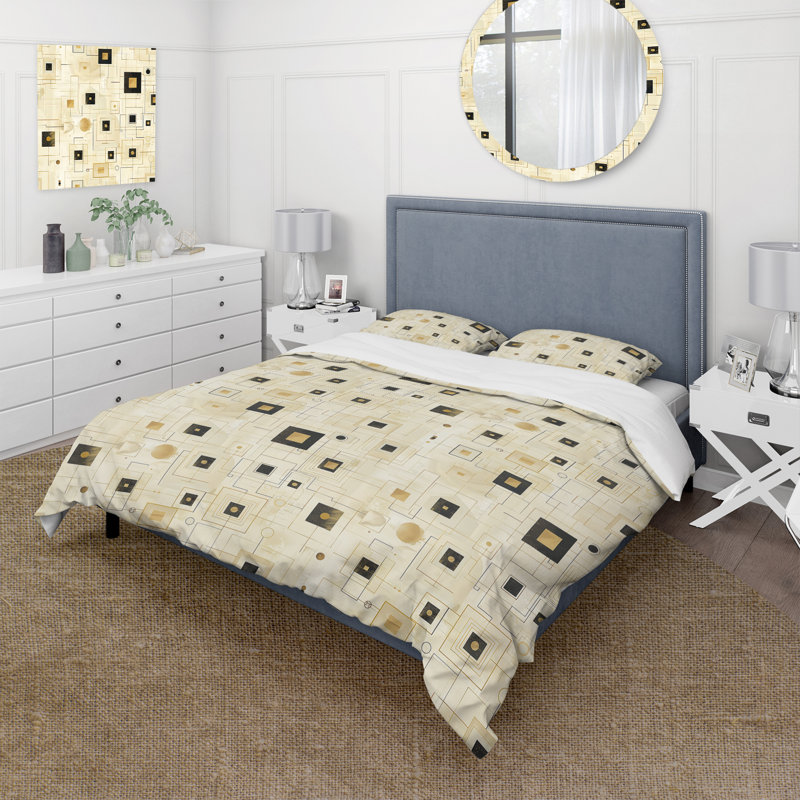 Ensemble de housse de couette beige Midcentury Geometric Shapes - Midcentury