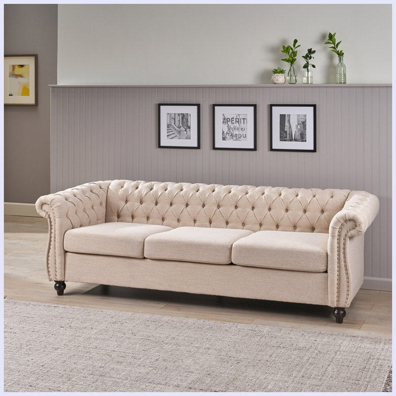 Dierdre 84.75 Sofa Couch, Chesterfield Style Sofa with Button Tufted, Beige Fabric