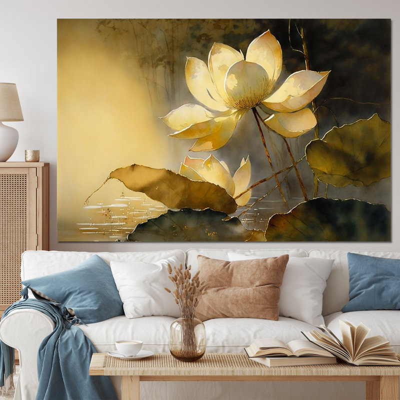 «Blooming Vintage Lotus In The Pond III», art floral sur toile Lotus