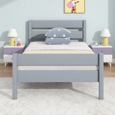 Minimalist Twin Size Platform Bed with Underbed Storage,Rubber Wood Bed Frame with Headboard & Footboard