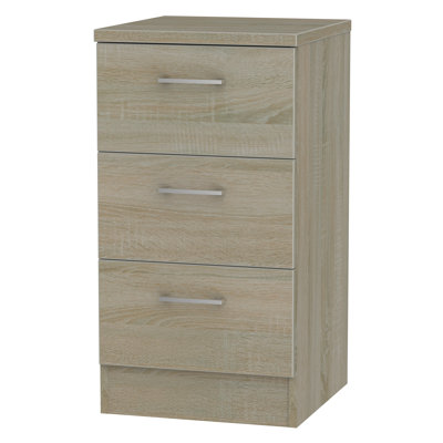 Fully Assembled Ingram 3 Drawer Bedside Table