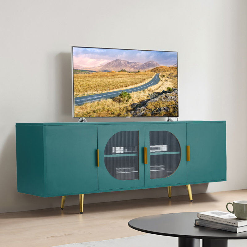 TV Stand for TVs up to 75 in Modern Entertainment Center with Glass Doors