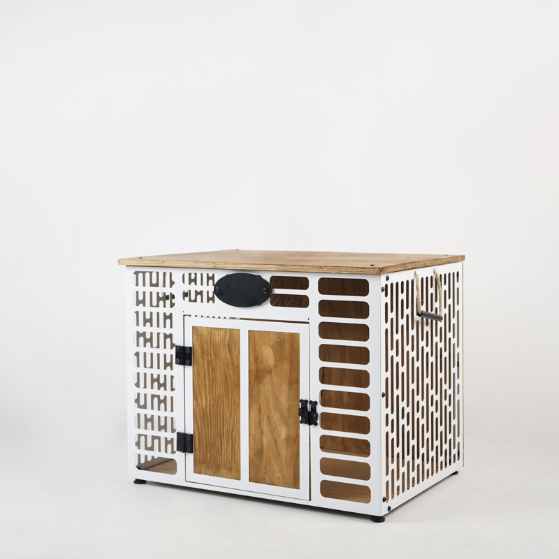 Cage pour chien en bois et métal, Moyen (H 28,34 po x l 35,43 po x P 26,77 po), Blanc