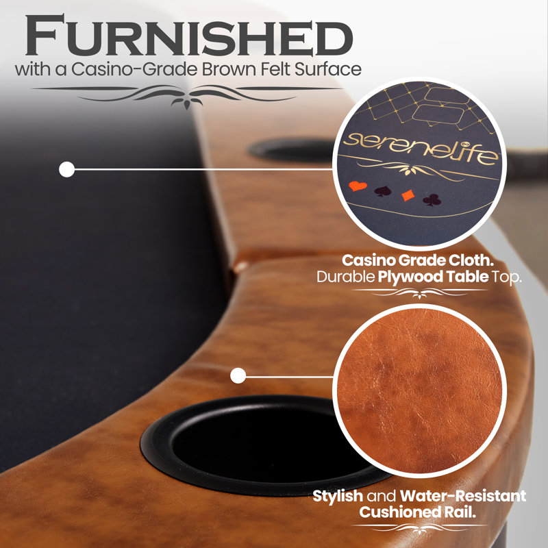 SereneLife 10-Player Brown Felt and Leather Poker Table
