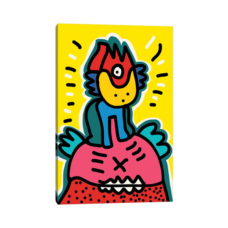Pink Monster And His Friend by Emmanuel Signorino - Wrapped Canvas Gallery-Wrapped Canvas Giclée