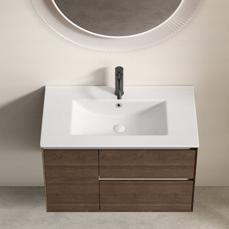 30 Inch Bathroom Vessel Sink, Ceramic Bathroom Vanity Sink Top Without Overflow,  Convenient For Storing Personal Items - Glossy White
