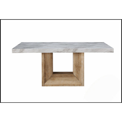 Table de salle à manger rectangulaire moderne avec plateau en stratifié gris élégant et base en métal chromé, parfaite pour les cuisines et les salles à manger contemporaines.
