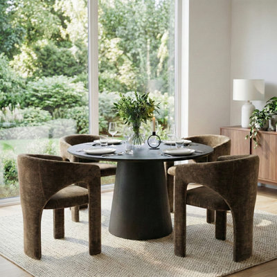 Extendable Dining Table Set, 47"–83" 3-In-1 Modern Oval Dining Table With Pedestal Base And Upholstered Dining Chairs