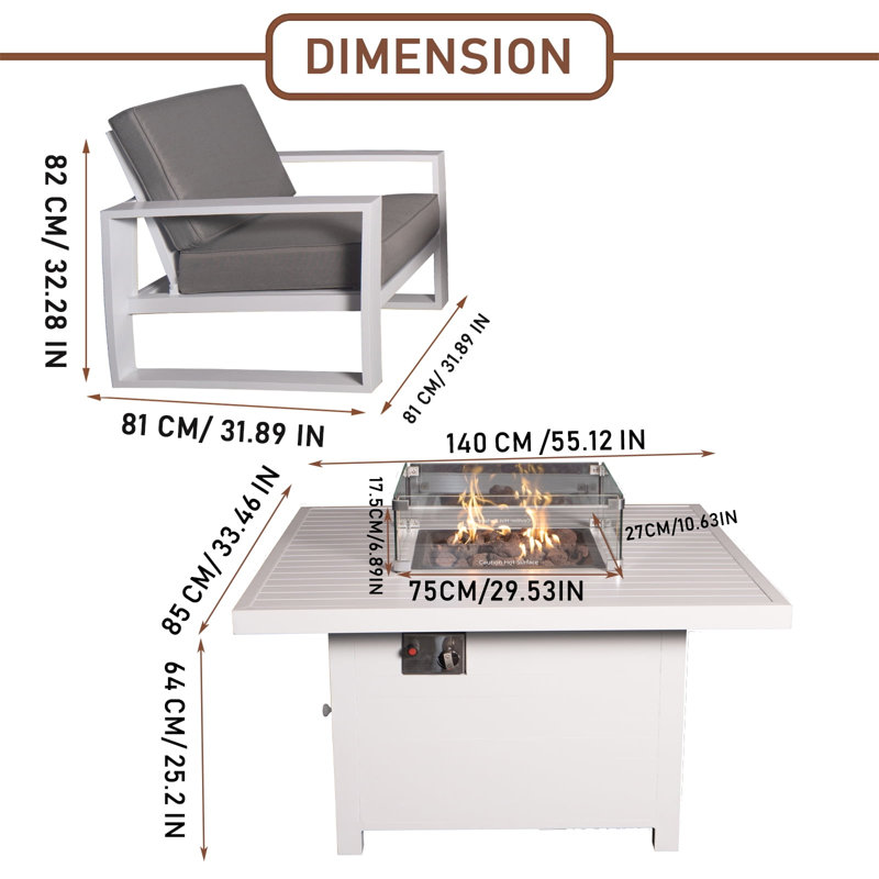 Ensemble repas d'extérieur pour 4 personnes Makenli, H 25,2 po x L 55,11 po x l 33,46 po