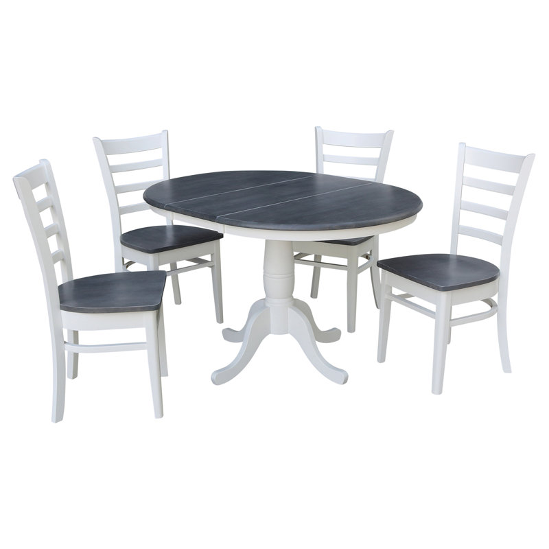 Echols Extendable Solid Wood Dining Set, Heather Gray/White, 5