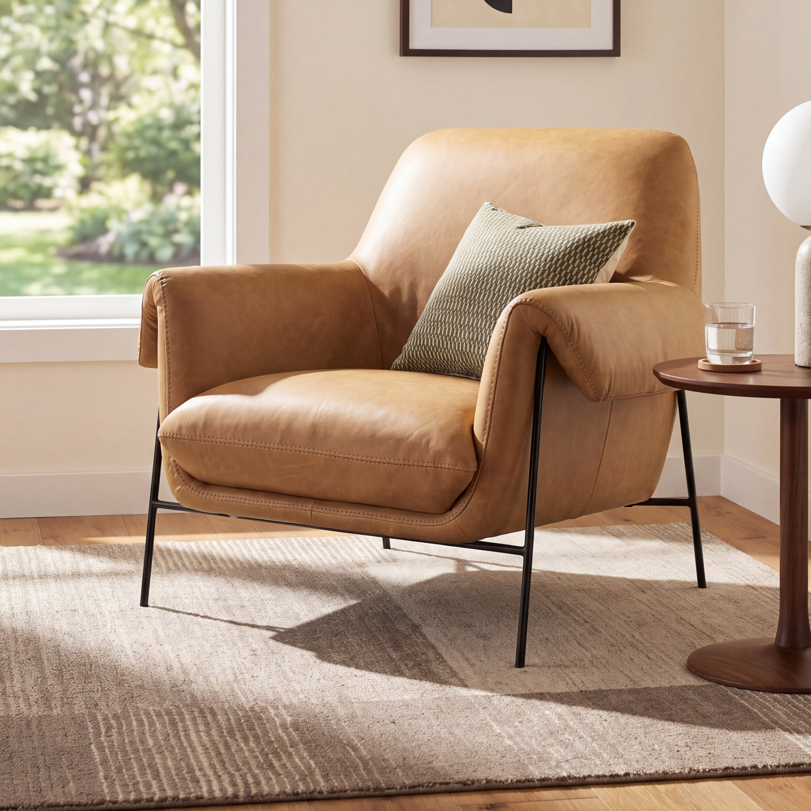Genuine Leather Club Chair, Brown Genuine Leather