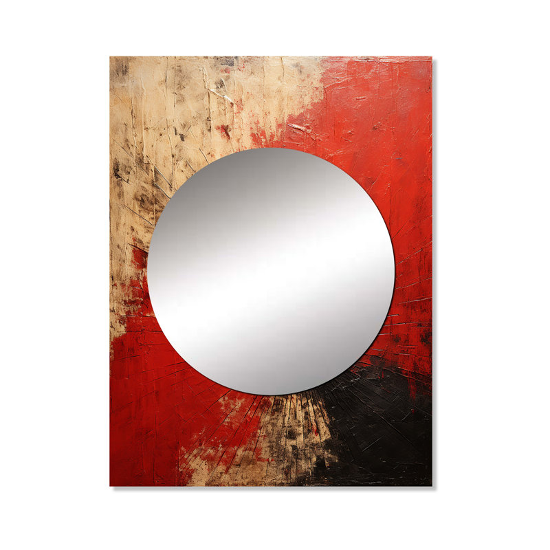 Azami Red Ruby Rays - miroir décoratif de formes abstraites, grand miroir mural rouge, impression d'art en métal