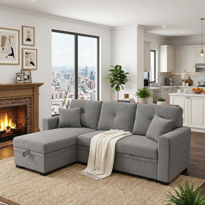 L-Shaped Convertible Storage Sleeper Sofa, Sectional with Pull-Out Bed for Living Room