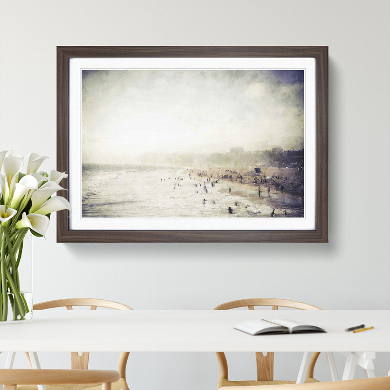 Santa Monica State Beach - Single Picture Frame Painting on MDF, Walnut Framed, 62cm H x 87cm W x 2cm D