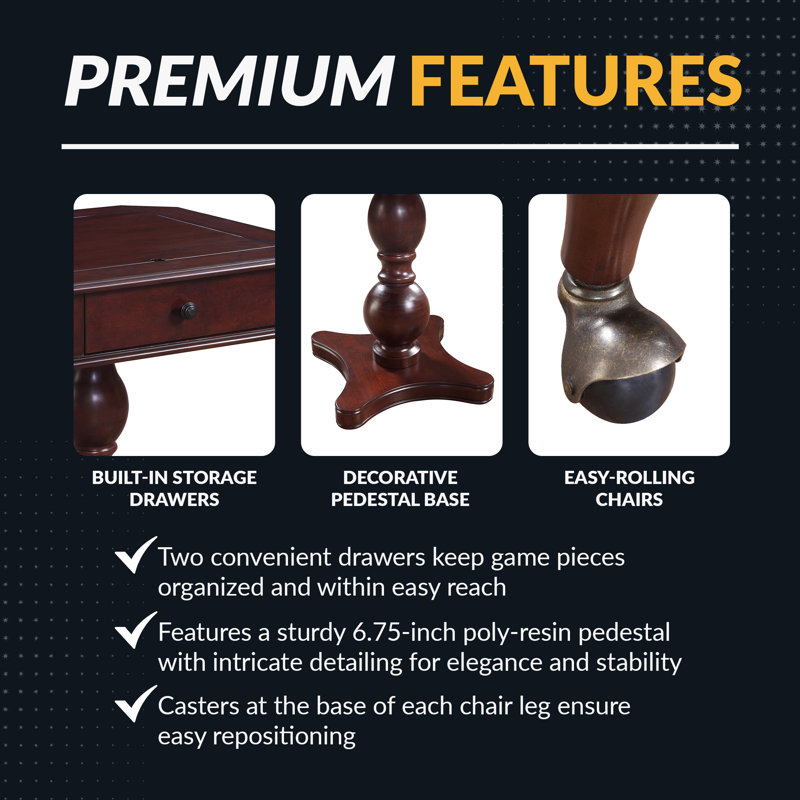 Mahogany 3-in-1 Game Table with Black Synthetic Leather Chairs