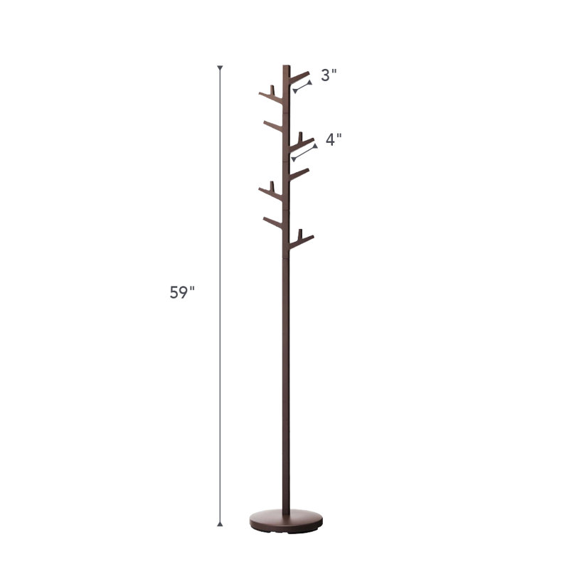 Slim Brown Steel Branch Coat Rack with Adjustable Hooks