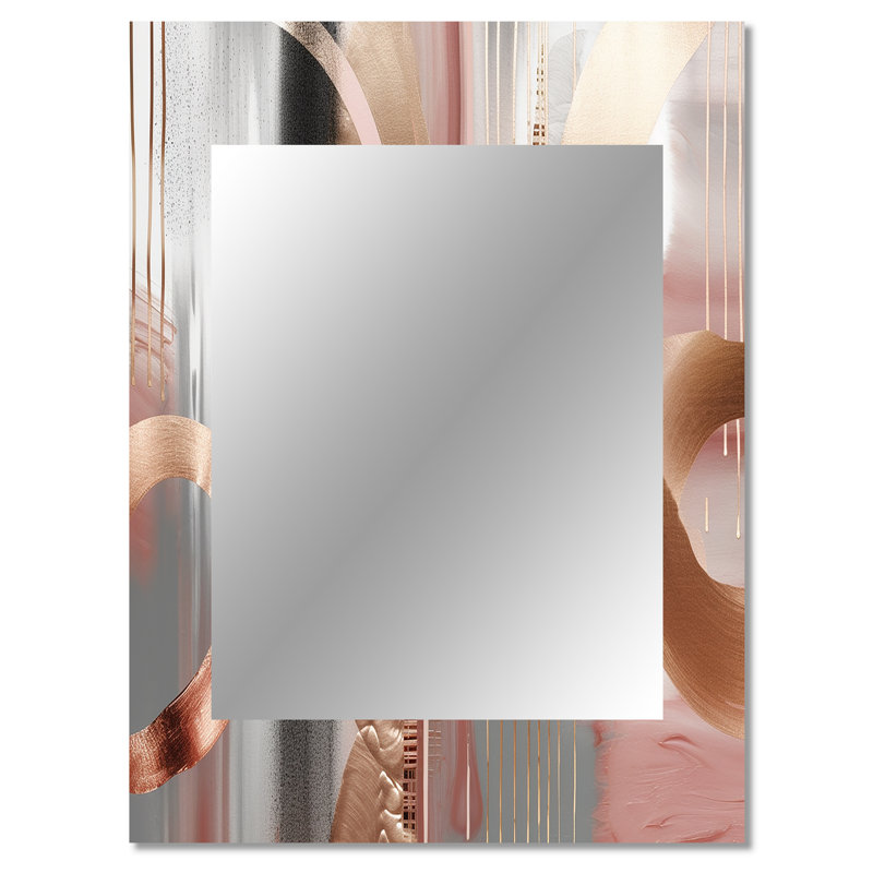 Pink Rosegold Circle Chaos V - Transitional Shapes Unique Wall Mirror, Modern Mirror, Printed Metal Art, 40" x 30"