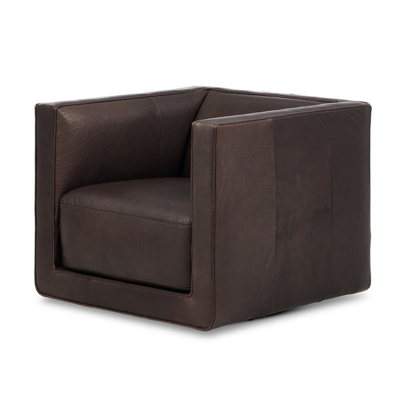 Phillip Swivel Chair-Delta Tweed, Heirloom Cigar Genuine Leather
