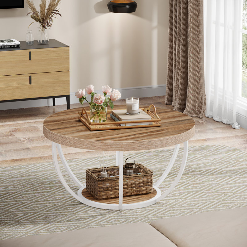 Floor Shelf Coffee Table, Beige, White