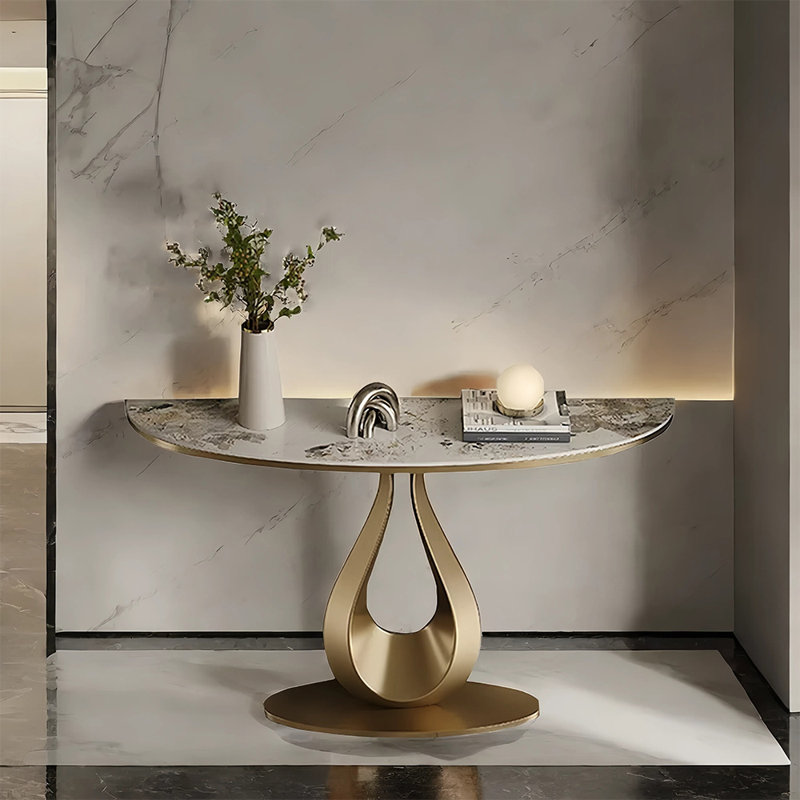 Console de luxe en acier inoxydable, H 33,5 po x l 59,1 po x P 13,8 po, Doré