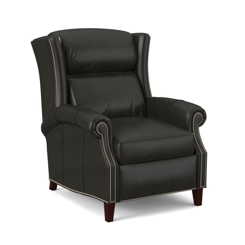 Broderick Recliner, #9 Pewter, Anilina Cacao Genuine Leather, Mahogany