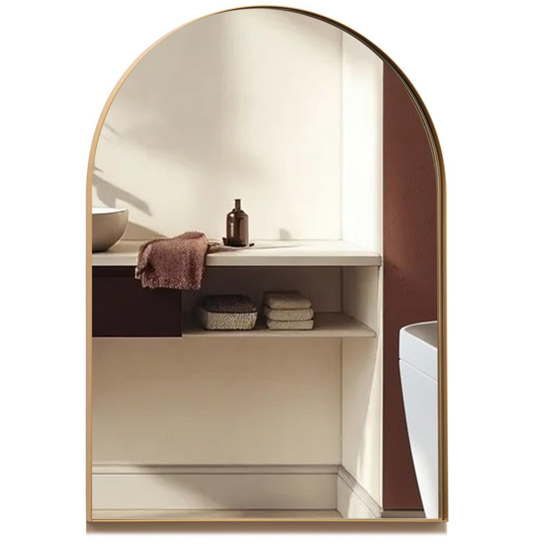 Mood Premium Arch Bathroom Mirror Framed Wall Mounted, Recessed Arched Frame Modern & Stylish, 70 cm x 50 cm, Satin Gold