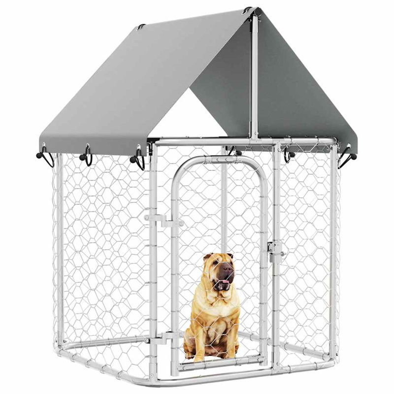 Enclos pour chien en acier galvanisé argenté