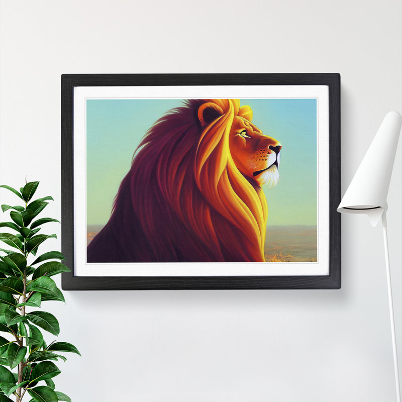 Fabulous Lion - Single Picture Frame Painting, Black, 46cm H x 64cm W x 2cm D