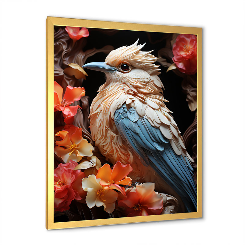 Une palette pastel évoque une symphonie de plumes - décoration murale oiseau, H 44 po x l 34 po x P 1,5 po, Cadre doré simple