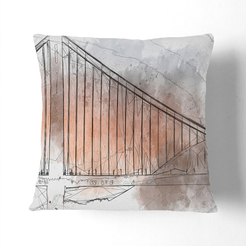Sunset over Gate Bridge Cushion with Filling, 55cm H x 55cm W x 20cm D, White