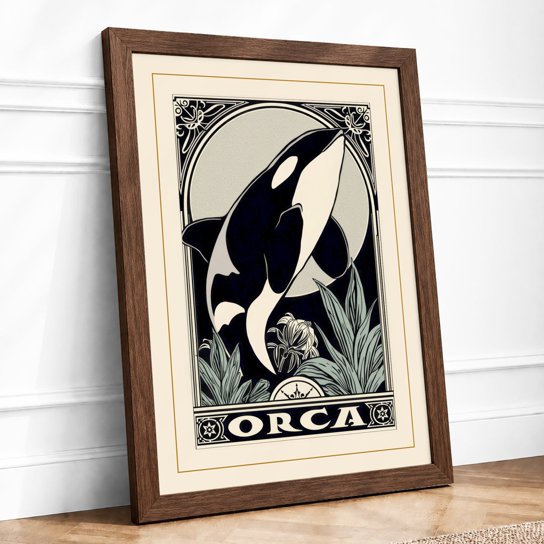 Leaping Orca Moon Art Deco - Framed Print
