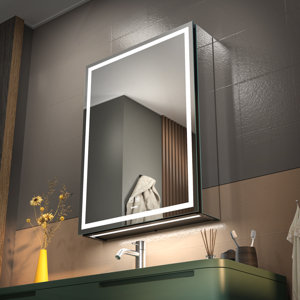 LED Bathroom Medicine Mirror Cabinet, Defog, Dimmable, 3-Color Mode, Outlets & USBs