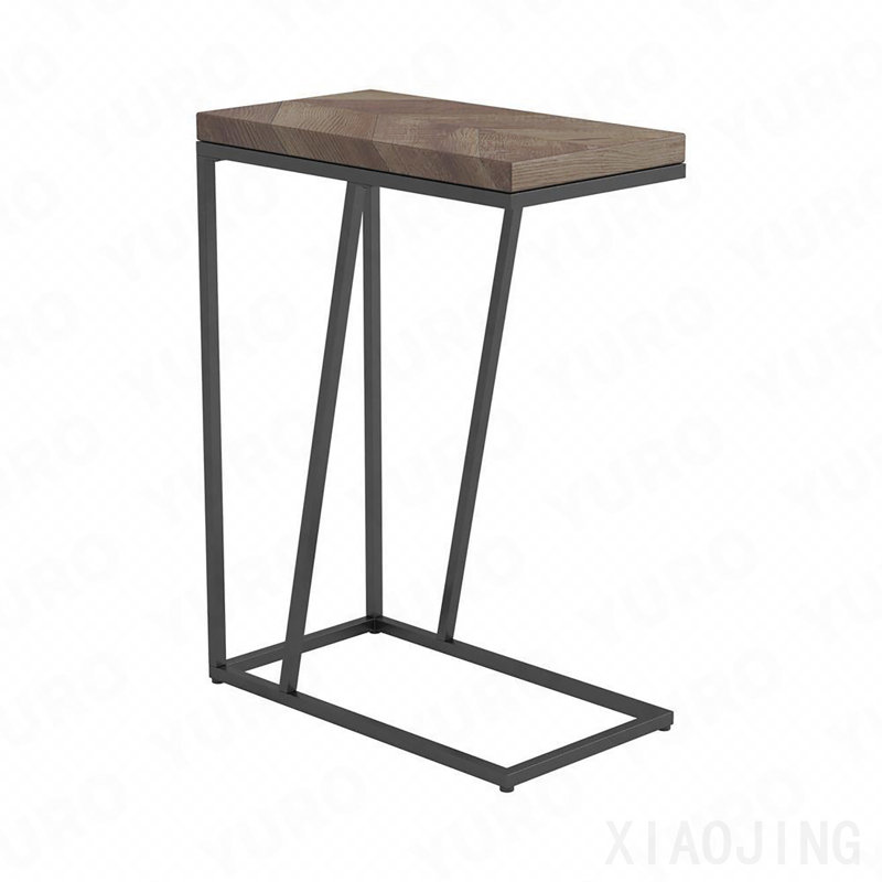 Table d'appoint rustique tabac à chevrons et noir sable