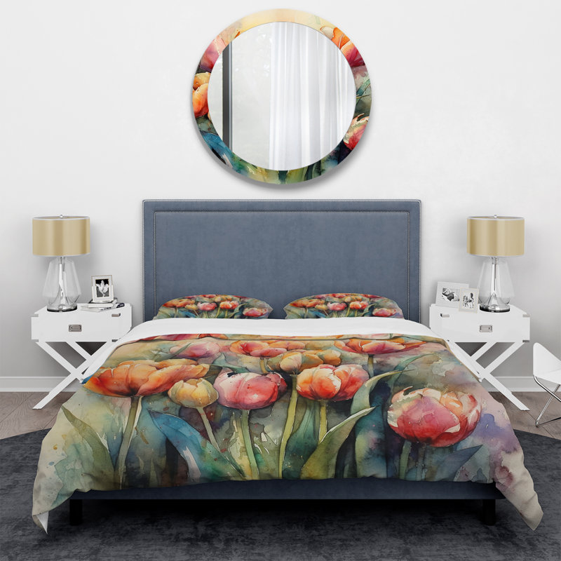 Ensemble de housse de couette orange Serenade Of Tulips - Tulip, Housse de couette pour grand lit et 2 taies décor