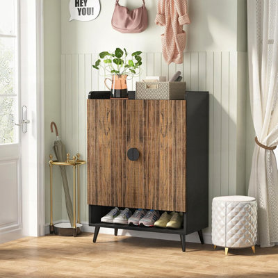Wooden Shoe Cabinet with Doors 7-Tier Storage Organizer Unit