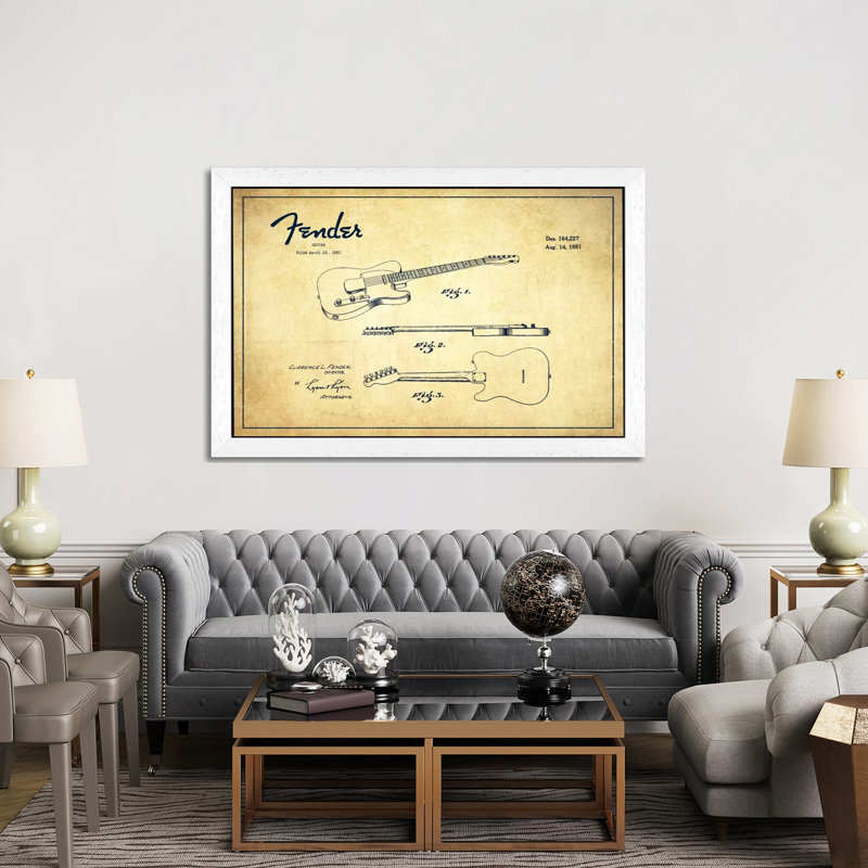 Fender Guitar - Print on Canvas, 152.5 cm H x 101.5 cm W, White Framed