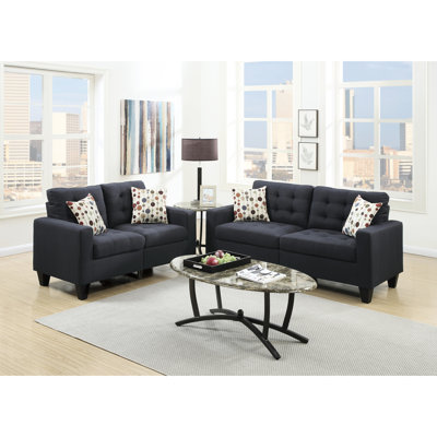 2Pc In Black Polyfiber, Style With Cushion And Pillow For Living Modern Polyfiber , Included Area Space Home